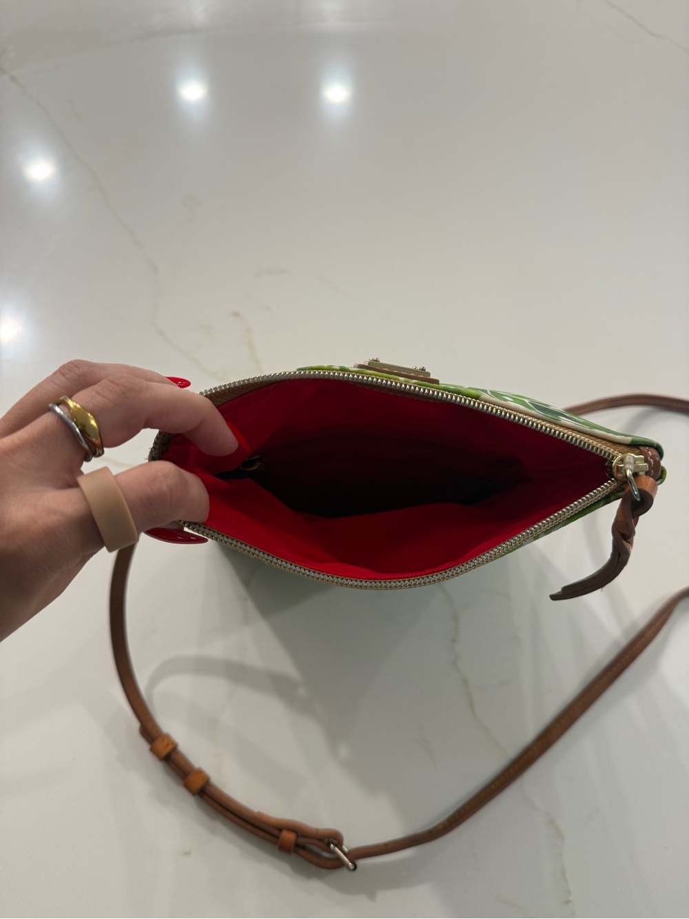 Dooney & Bourke Green Tropical Leaf Crossbody with Tan Strap - Picture 6 of 8
